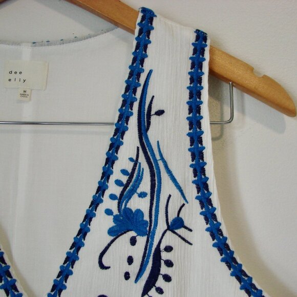 Dee Elly Dress Path to Paradise Blue White Embroidered Sleeveless Ruffle Medium - Picture 7 of 15